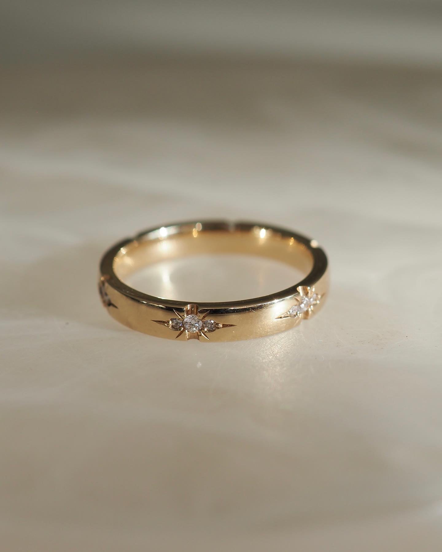 Flush Setting Wedding Band Featuring 0.15 TCW Round Moissanite