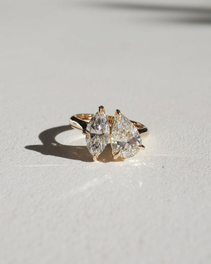 1.5 CT Pear & Marquise Moissanite Two Stone Engagement Ring - farrellouise