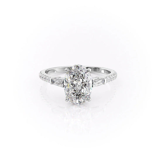 1.50 CT Oval Moissanite Three Stone Pave Setting Engagement Ring - farrellouise