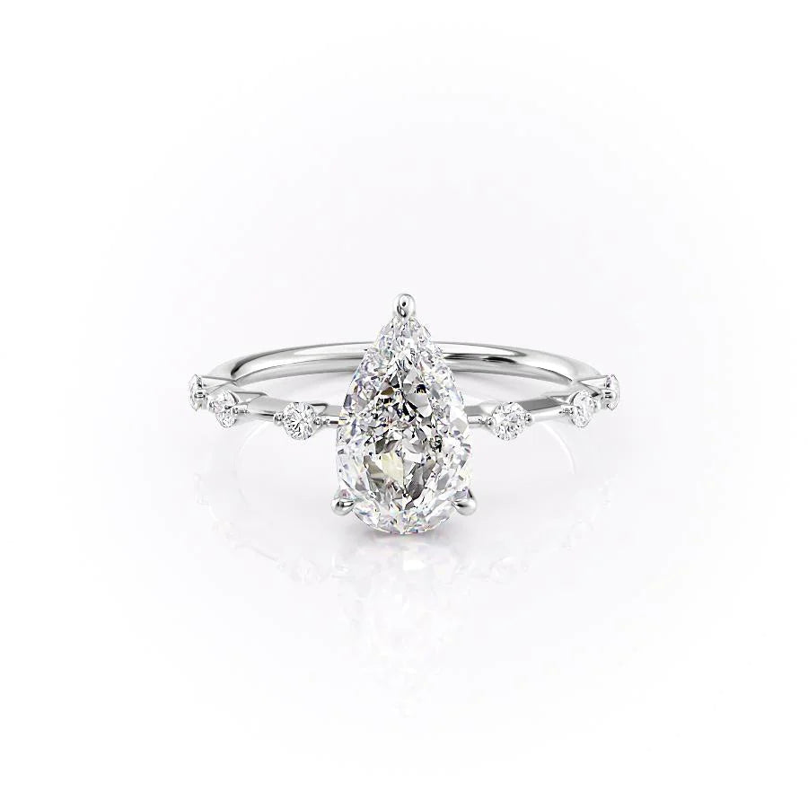 1.0 CT Pear Moissanite Hidden Halo Dainty Pave Engagement Ring - farrellouise