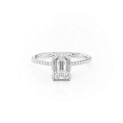 1.0 CT Emerald Moissanite Hidden Halo Engagement Ring With Pave Setting - farrellouise