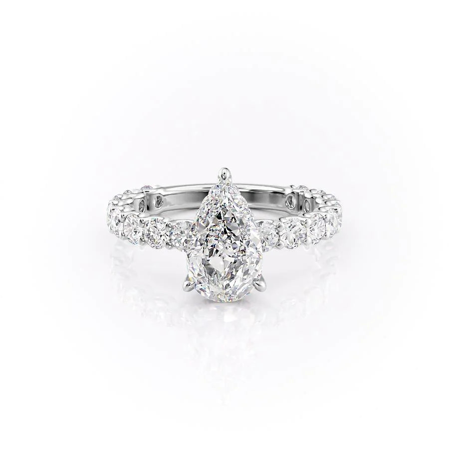 1.0 CT Pear Moissanite Hidden Halo Pave Setting Engagement Ring - farrellouise