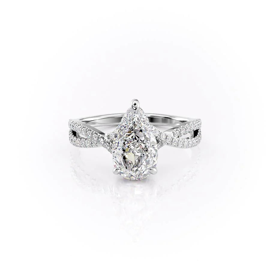 3.0 CT Pear Moissanite Hidden Halo Criss Cross Pave Setting Engagement Ring - farrellouise