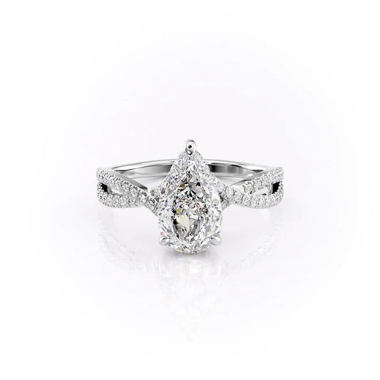 3.0 CT Pear Moissanite Hidden Halo Criss Cross Pave Setting Engagement Ring - farrellouise