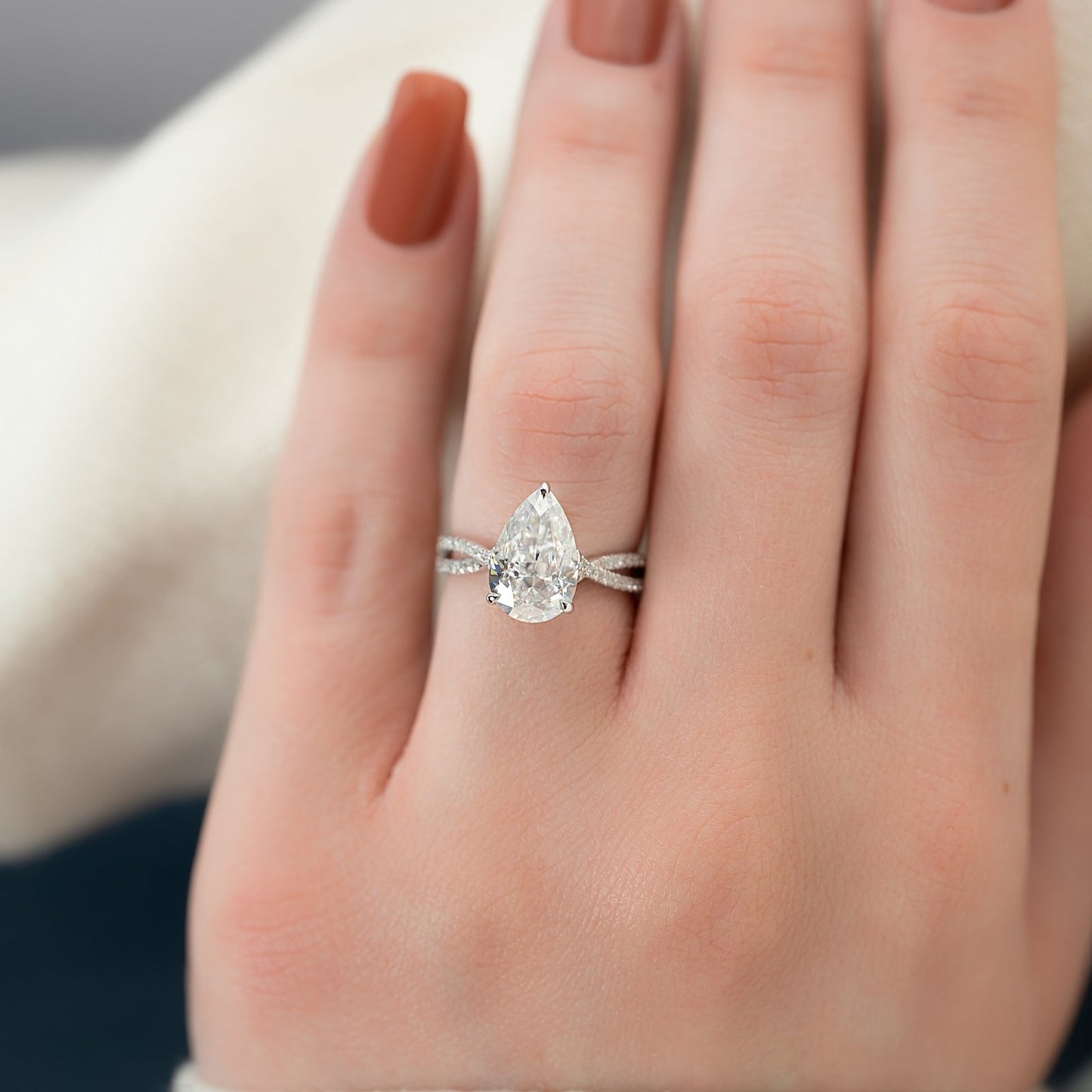 3.0 CT Pear Moissanite Hidden Halo Criss Cross Pave Setting Engagement Ring - farrellouise