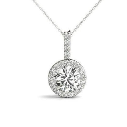 Halo 0.85 Carats Round Shape Moissanite Necklace