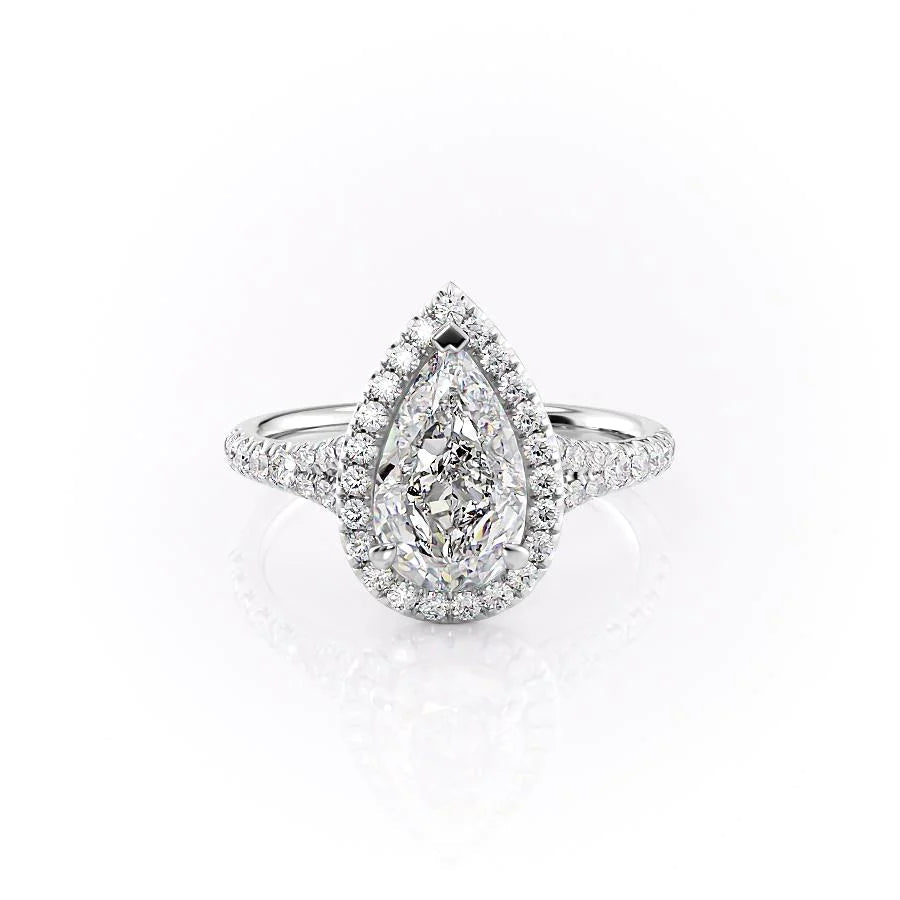 1.0 CT Pear Moissanite Halo Split Shank Pave Setting Engagement Ring - farrellouise