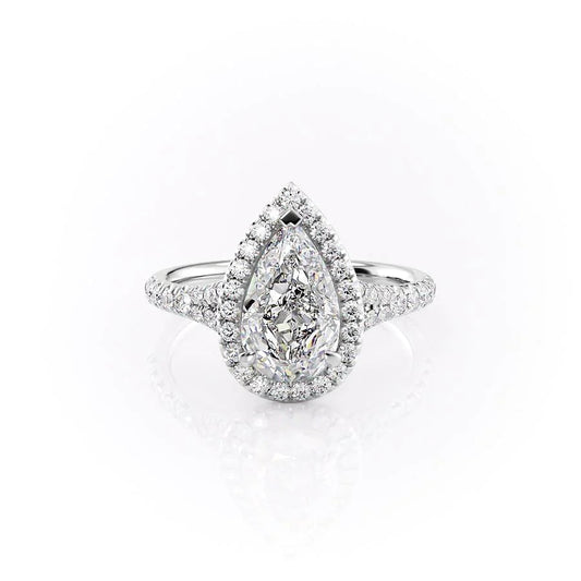 1.0 CT Pear Moissanite Halo Split Shank Pave Setting Engagement Ring - farrellouise