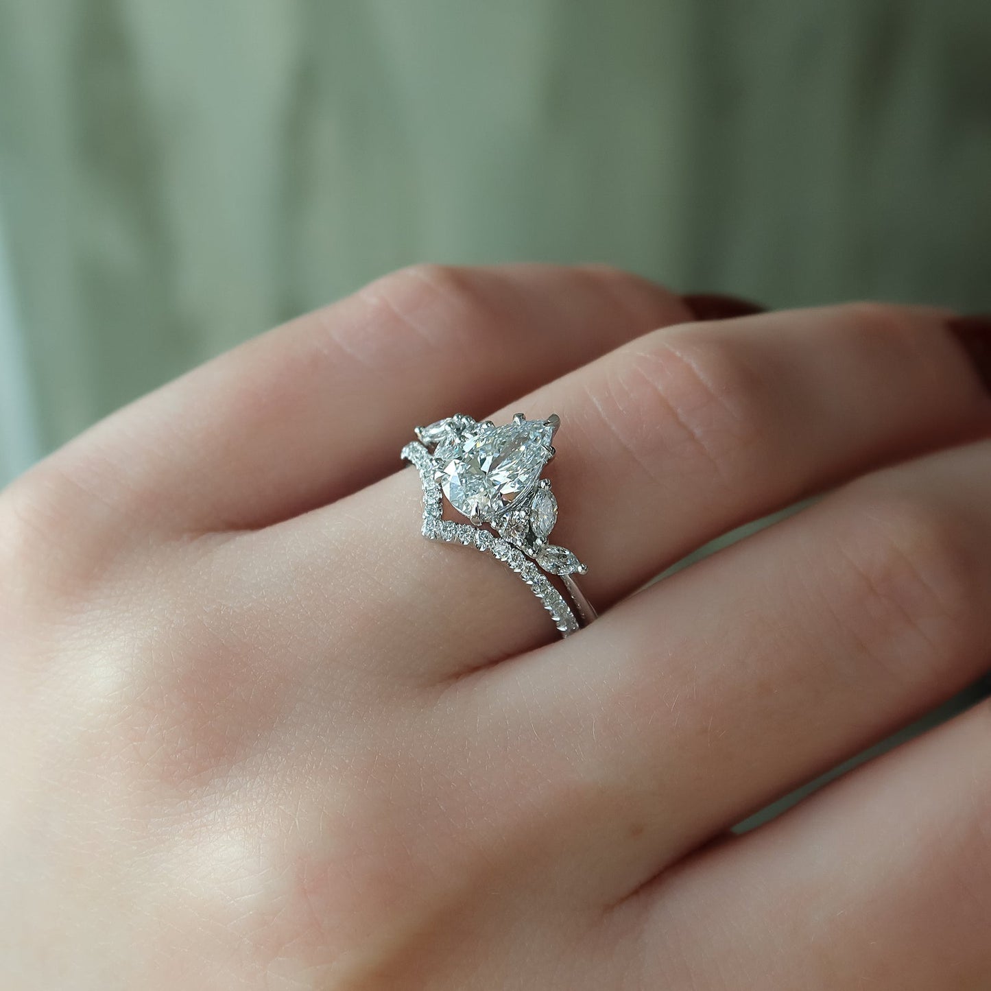 1.50 CT Pear Moissanite Cluster Engagement Ring - farrellouise