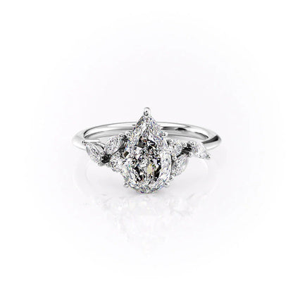 1.50 CT Pear Moissanite Cluster Engagement Ring - farrellouise