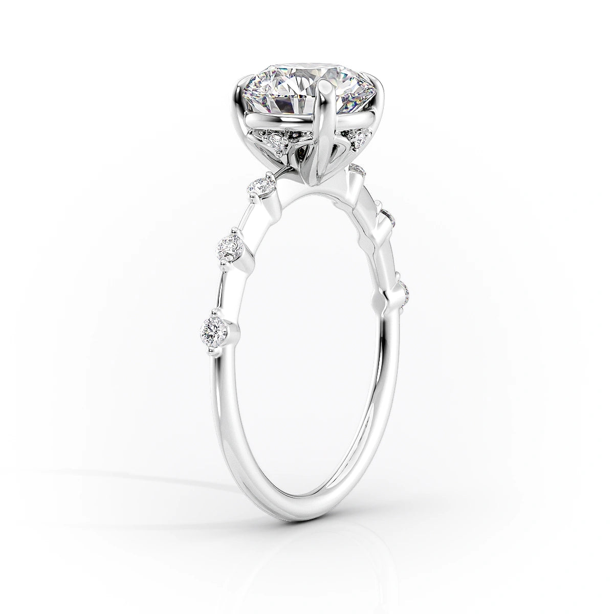 1.50 CT Round Moissanite Dainty Pave Setting Engagement Ring - farrellouise