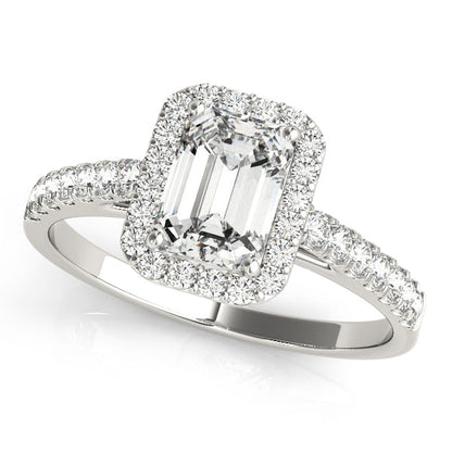 2 CT Emerald Shaped Moissanite Engagement Ring In Halo & Pave Design