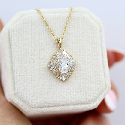 1.25 Carats Oval Cut Moissanite Necklace With Halo