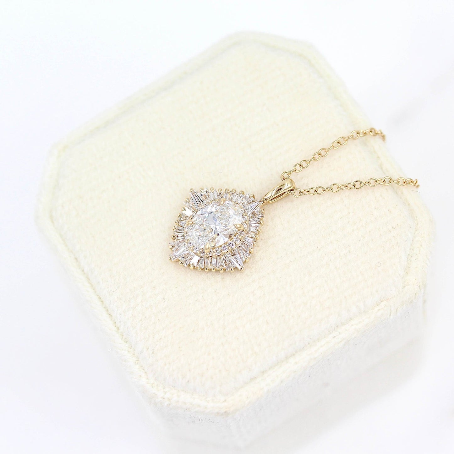 1.25 Carats Oval Cut Moissanite Necklace With Halo