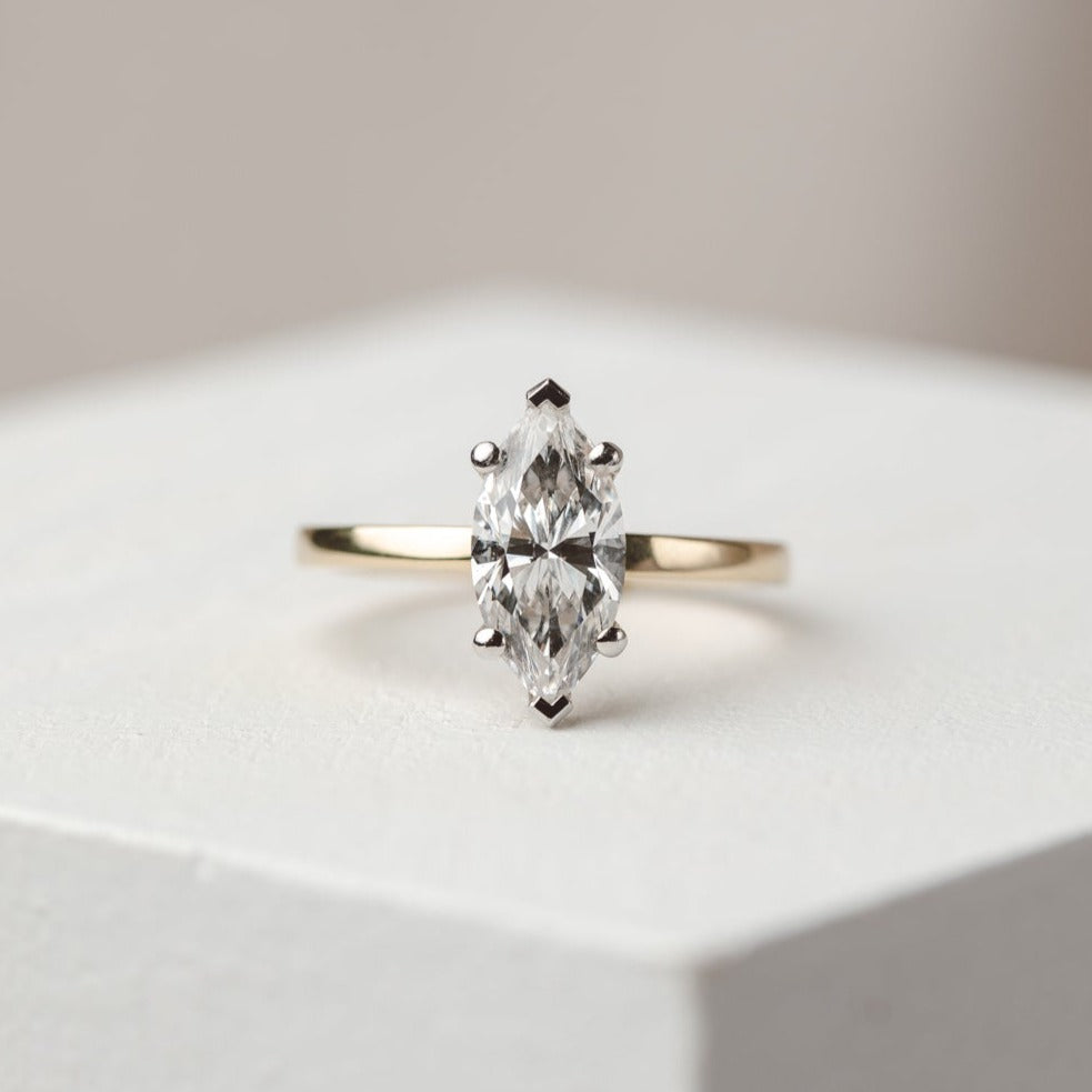 1 CT Marquise Shaped Moissanite Engagement Ring In Hidden Halo Design