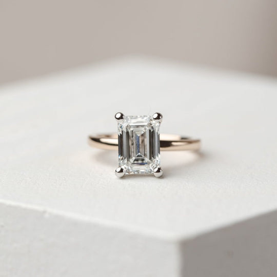 1.75 CT Enerald Shaped Moissanite Engagement Ring In Hidden Halo