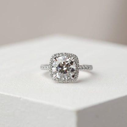 2 CT Round Shaped Moissanite Engagement Ring In Pave Design