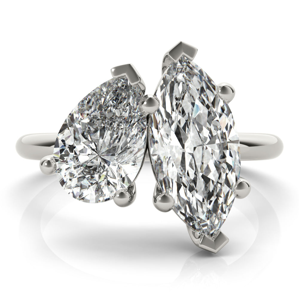 2.5 CT Pear & Marquise Shaped Moissanite Ring In Two Stone Design