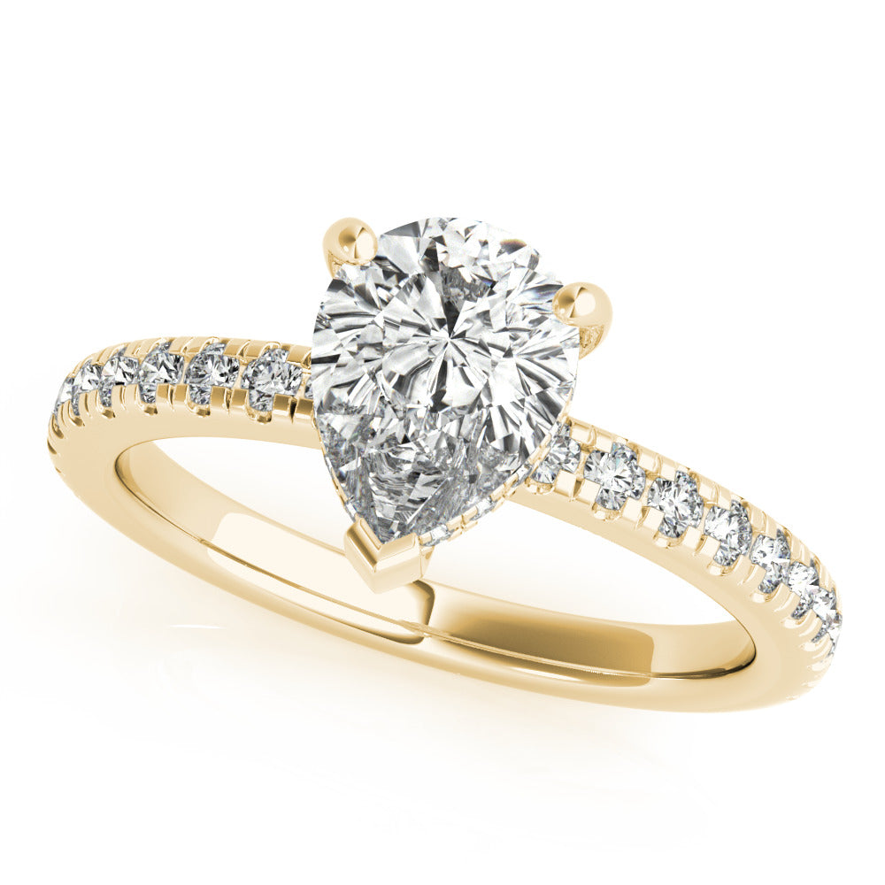 1.0 CT Pear Shaped Moissanite Engagement Ring In Hidden Halo Design