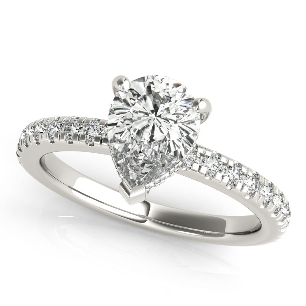 1.0 CT Pear Shaped Moissanite Engagement Ring In Hidden Halo Design