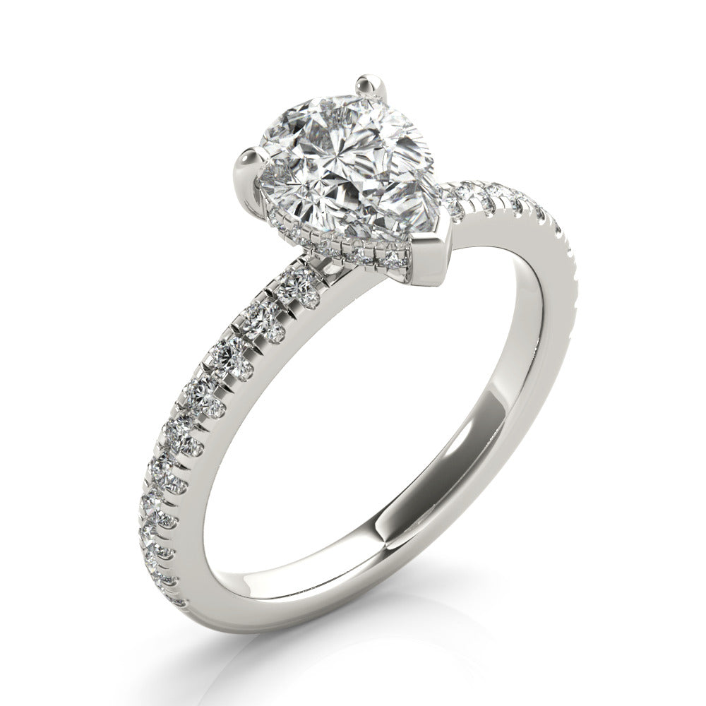 1.0 CT Pear Shaped Moissanite Engagement Ring In Hidden Halo Design