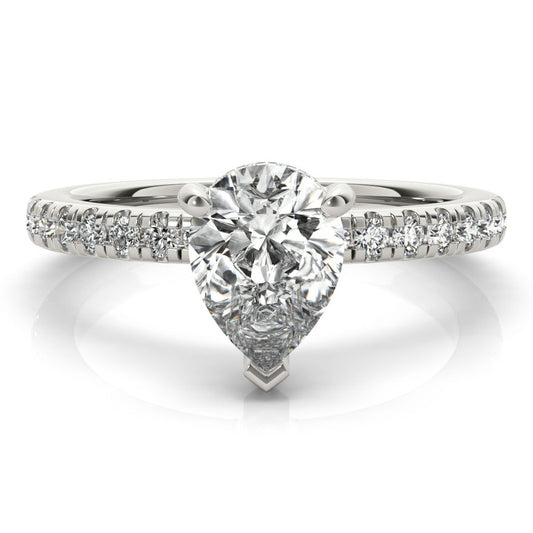 1.0 CT Pear Shaped Moissanite Engagement Ring In Hidden Halo Design