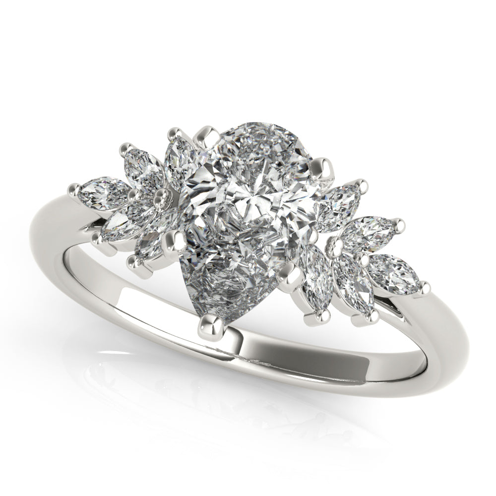 2 CT Pear Shaped Moissanite Engagement Ring In Cluster Design