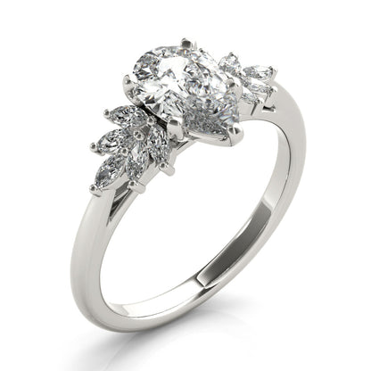 2 CT Pear Shaped Moissanite Engagement Ring In Cluster Design