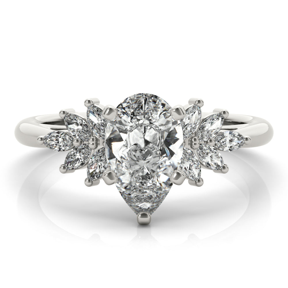 2 CT Pear Shaped Moissanite Engagement Ring In Cluster Design