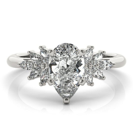 2 CT Pear Shaped Moissanite Engagement Ring In Cluster Design