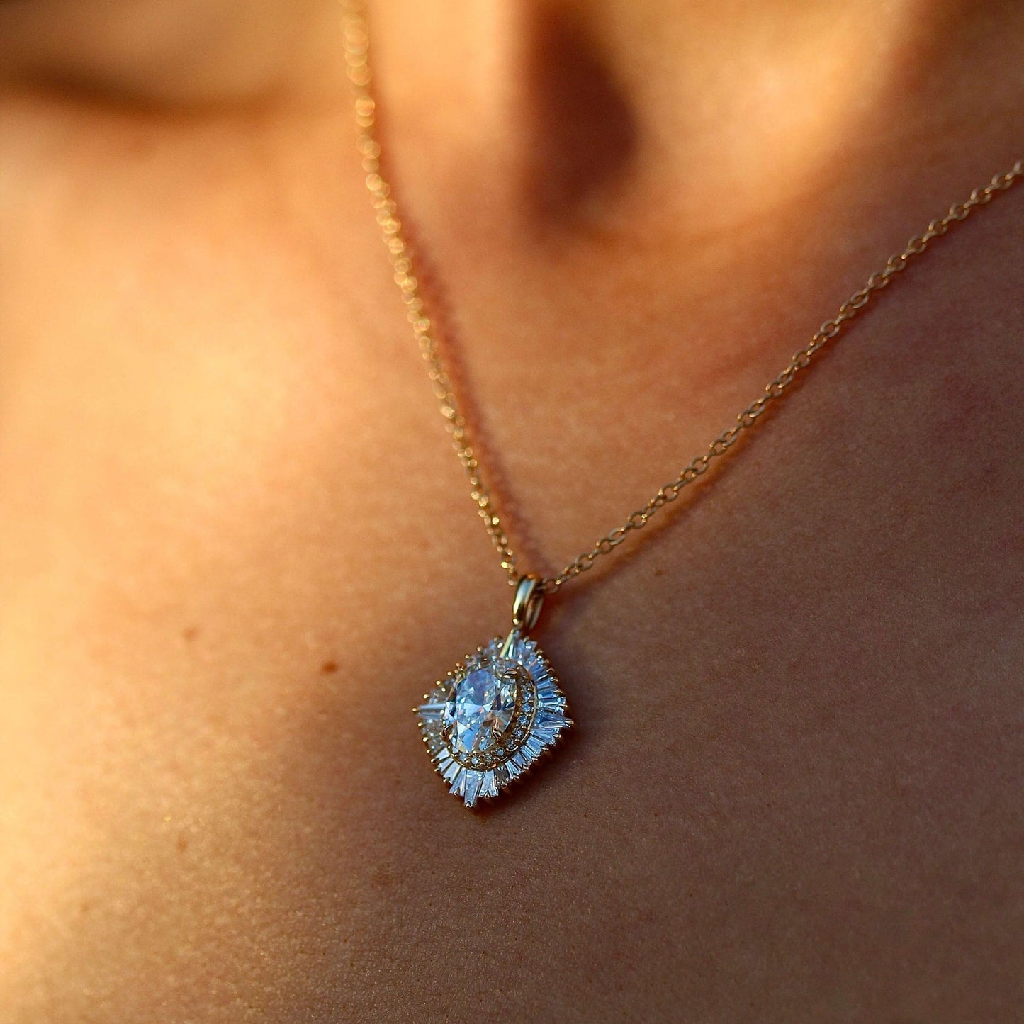 1.25 Carats Oval Cut Moissanite Necklace With Halo