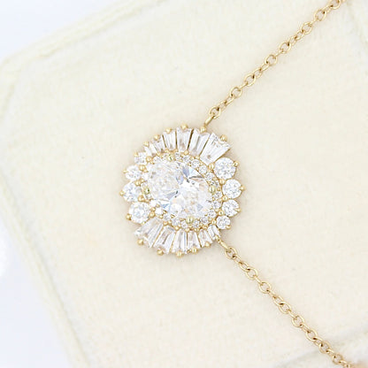 1.04 CT Oval Shape Moissanite Necklace With Halo