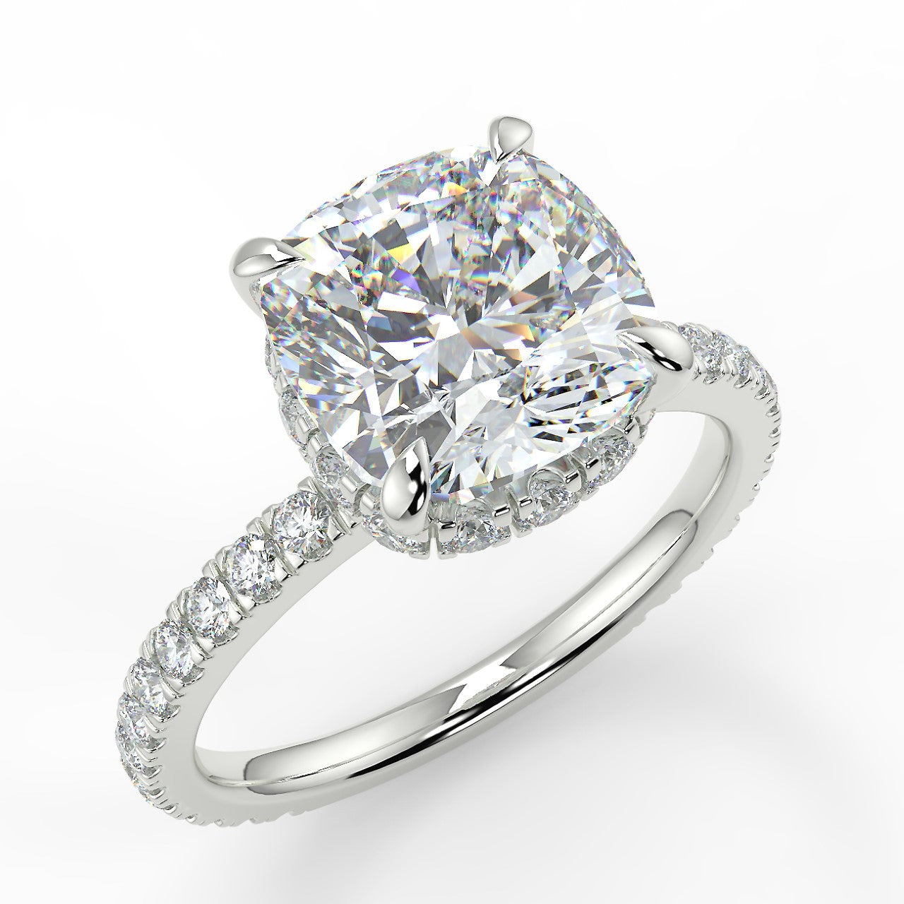 2.15 CT Cushion Moissanite Hidden Halo Pave Setting Engagement Ring - farrellouise