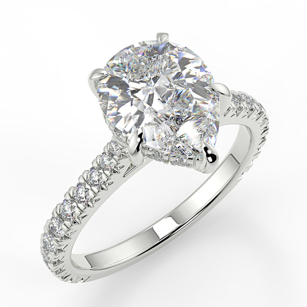 1.33 CT Pear Moissanite Hidden Halo Pave Setting Engagement Ring - farrellouise