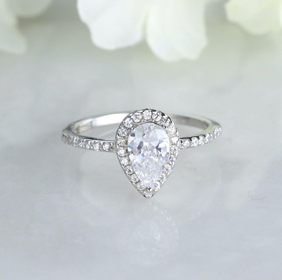 1.0 CT Pear Moissanite Halo & Pave Setting Engagement Ring - farrellouise