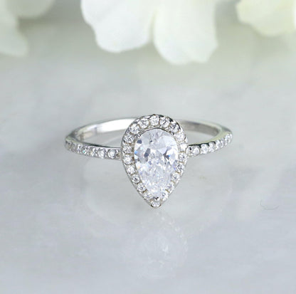 1.0 CT Pear Moissanite Halo & Pave Setting Engagement Ring - farrellouise