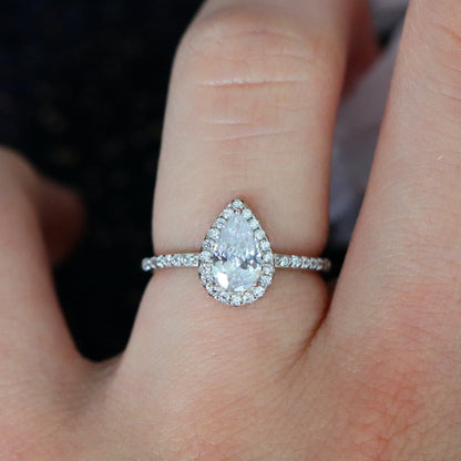 1.0 CT Pear Moissanite Halo & Pave Setting Engagement Ring - farrellouise