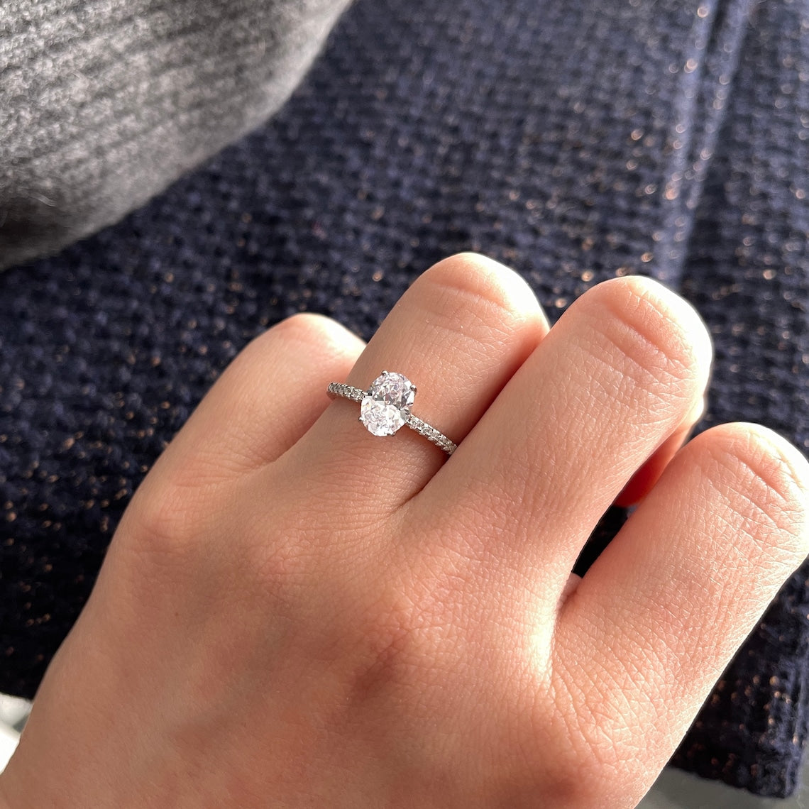 1.50 CT Oval Moissanite Pave Setting Engagement Ring - farrellouise