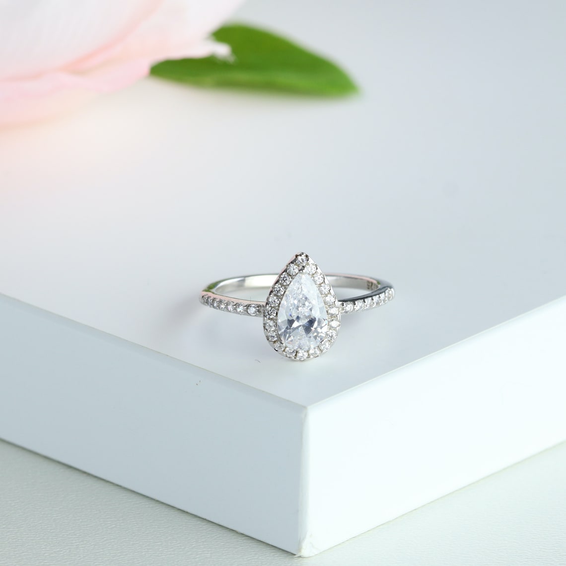 1.0 CT Pear Moissanite Halo & Pave Setting Engagement Ring - farrellouise