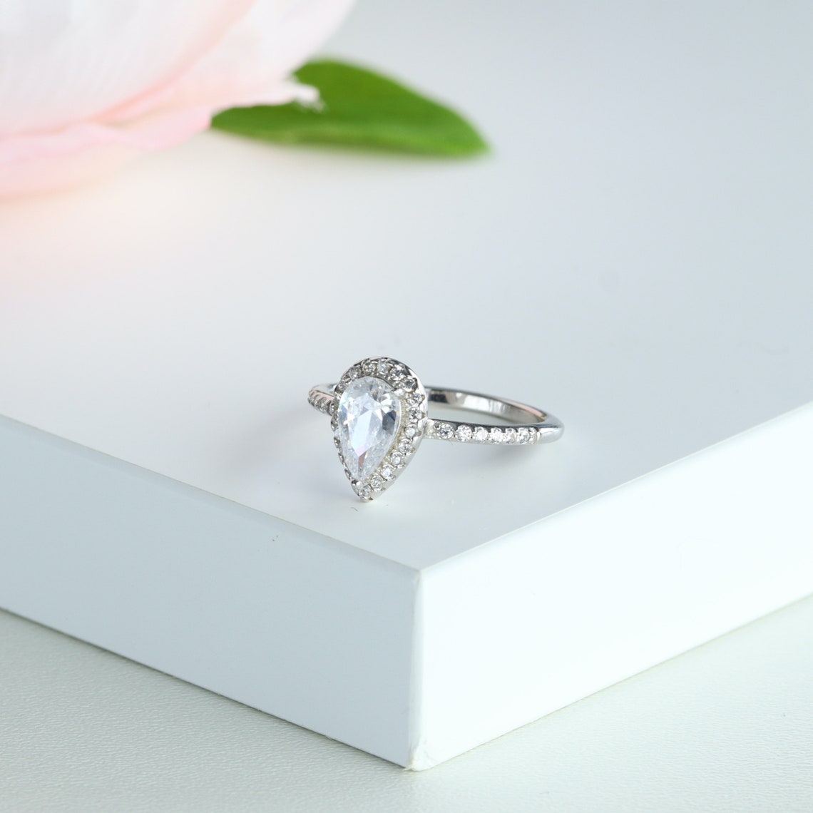 1.0 CT Pear Moissanite Halo & Pave Setting Engagement Ring - farrellouise