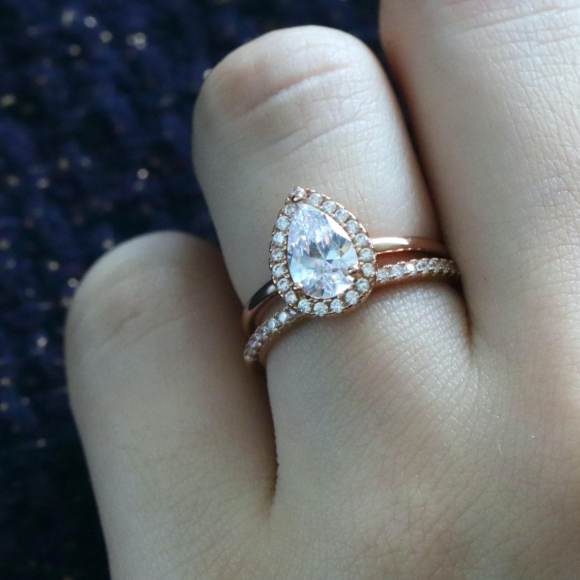 1.50 CT Pear Moissanite Halo Engagement Ring - farrellouise