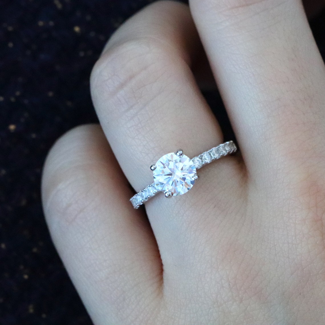 1.50 CT Round Moissanite Pave Setting Engagement Ring - farrellouise