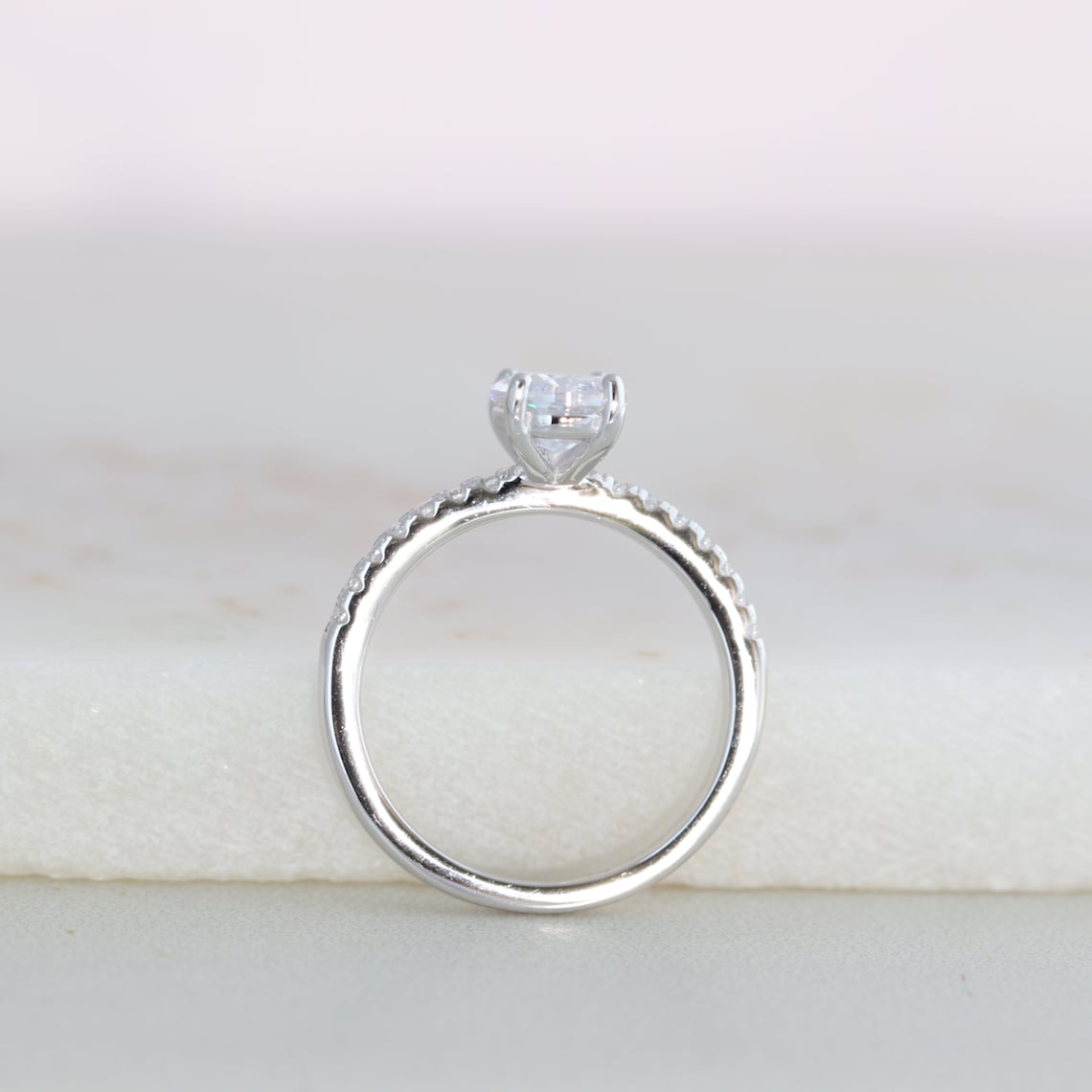 1.50 CT Oval Moissanite Solitaire & Pave Setting Engagement Ring - farrellouise