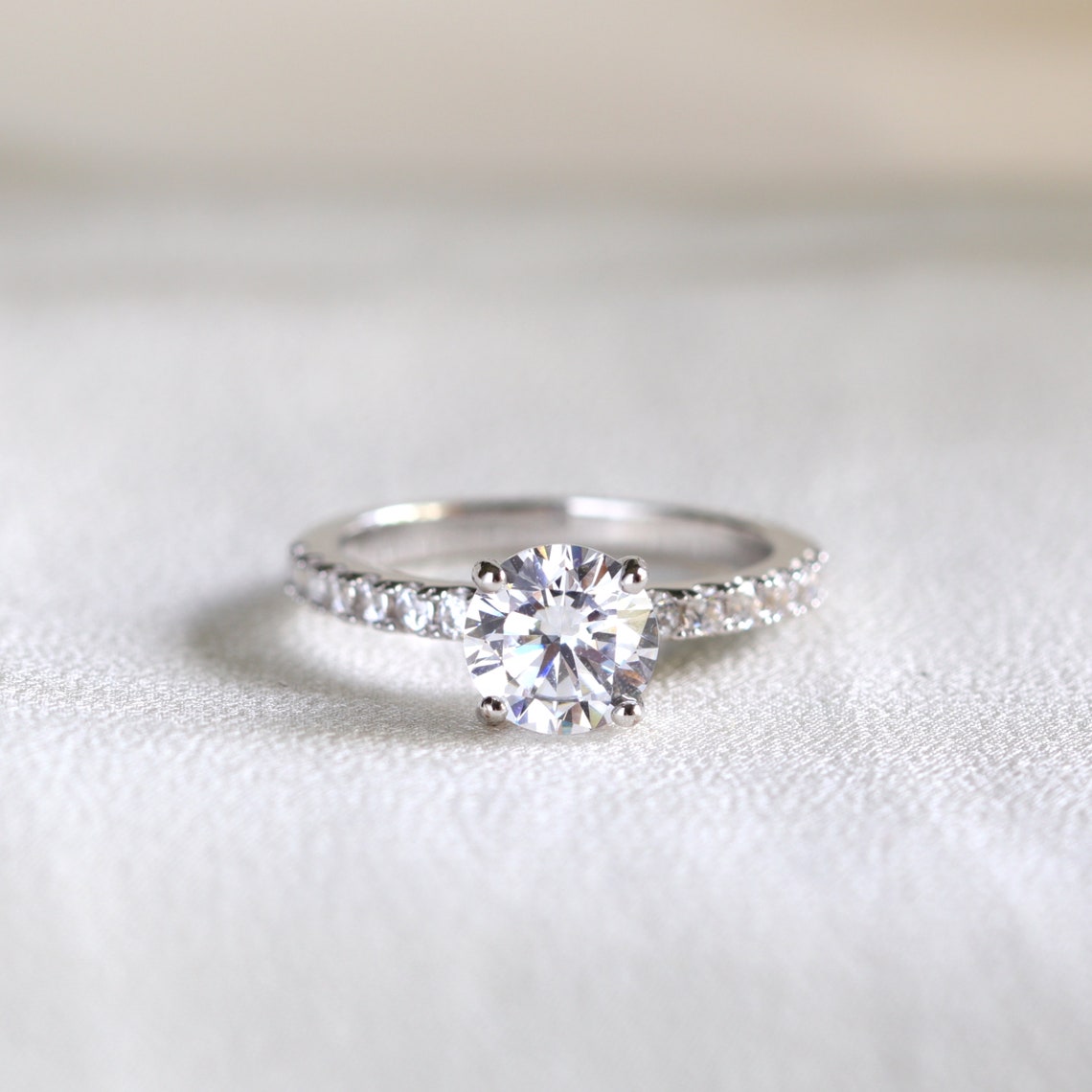 1.50 CT Round Moissanite Pave Setting Engagement Ring - farrellouise