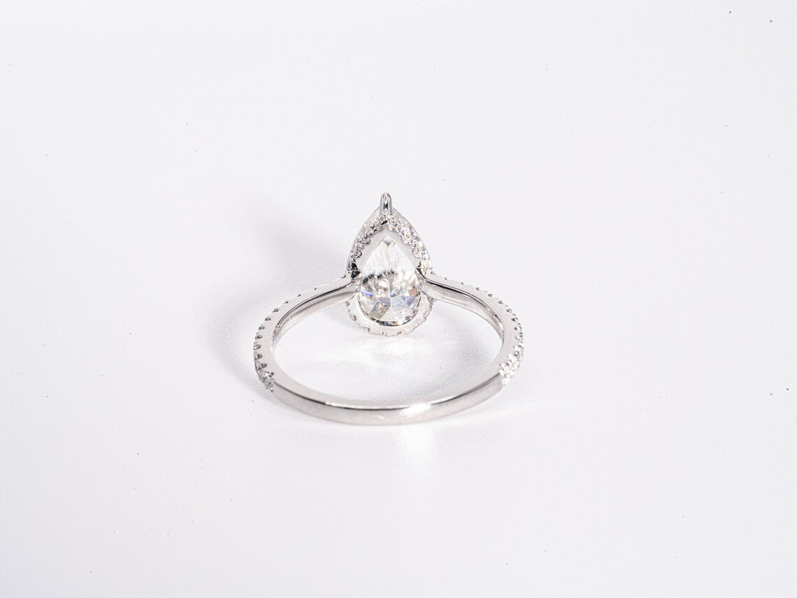 3.0 CT Pear Moissanite Hidden Halo Engagement Ring With Pave Setting - farrellouise