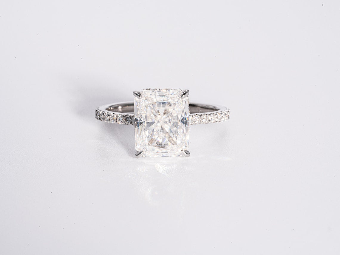 4.0 CT Radiant Moissanite Hidden Halo Engagement Ring With Pave Setting - farrellouise