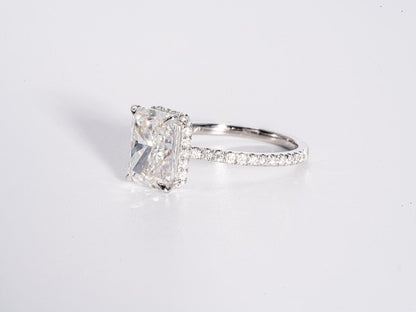 4.0 CT Radiant Moissanite Hidden Halo Engagement Ring With Pave Setting - farrellouise