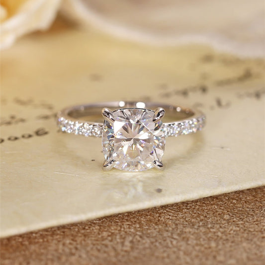 3.0 CT Cushion Moissanite Pave Setting Engagement Ring - farrellouise