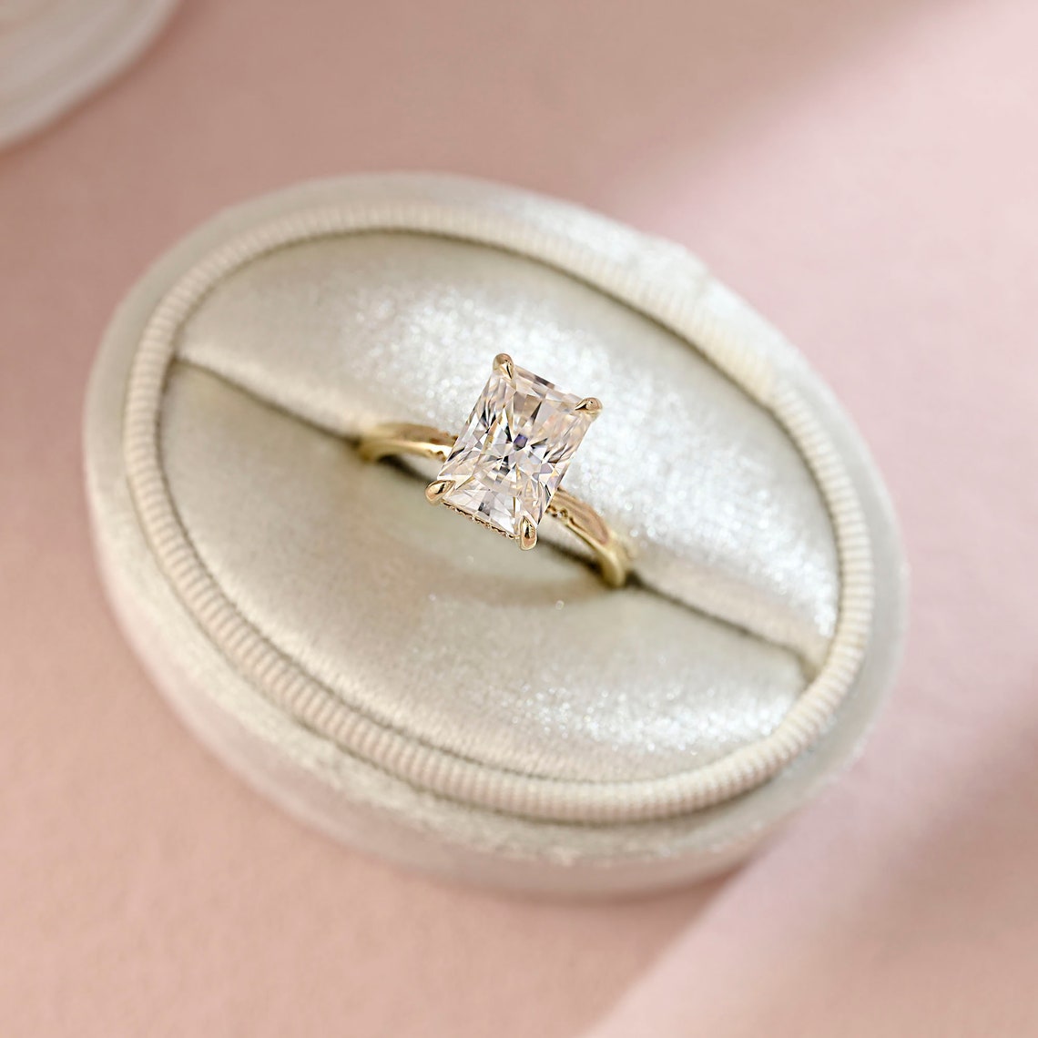 3.5 CT Radiant Moissanite Hidden Halo Engagement Ring - farrellouise