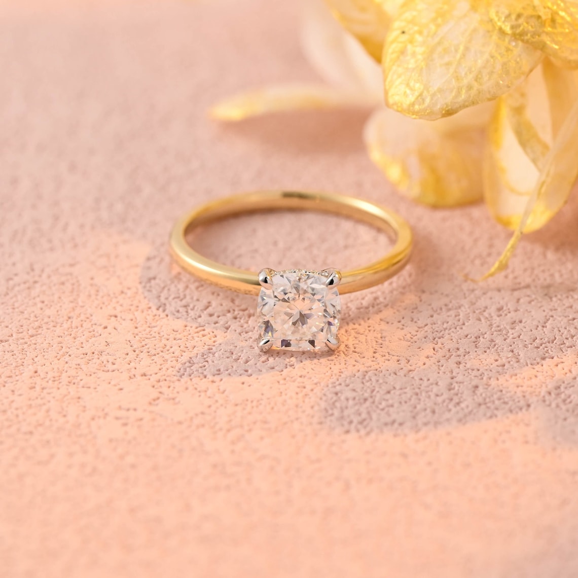 1.0 CT Cushion Moissanite Hidden Halo Engagement Ring - farrellouise